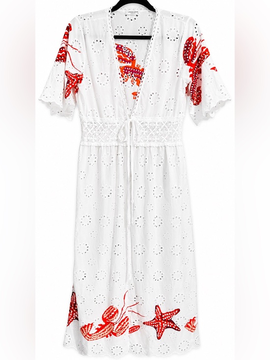Lungo L’Arno Dresses & Skirts - Lungo L’Arno Made in Italy Short Flutter Sleeve Printed Off White Eyelet Maxi